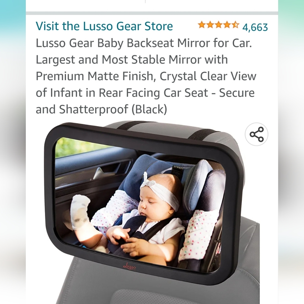 Lusso Gear Baby Backseat mirror. Large and sturdy